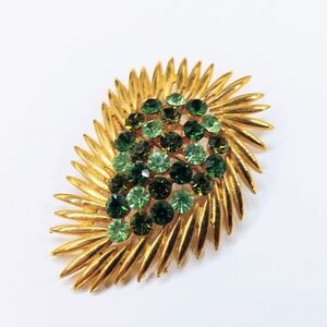 Vintage Green Rhinestone Brooch Pin